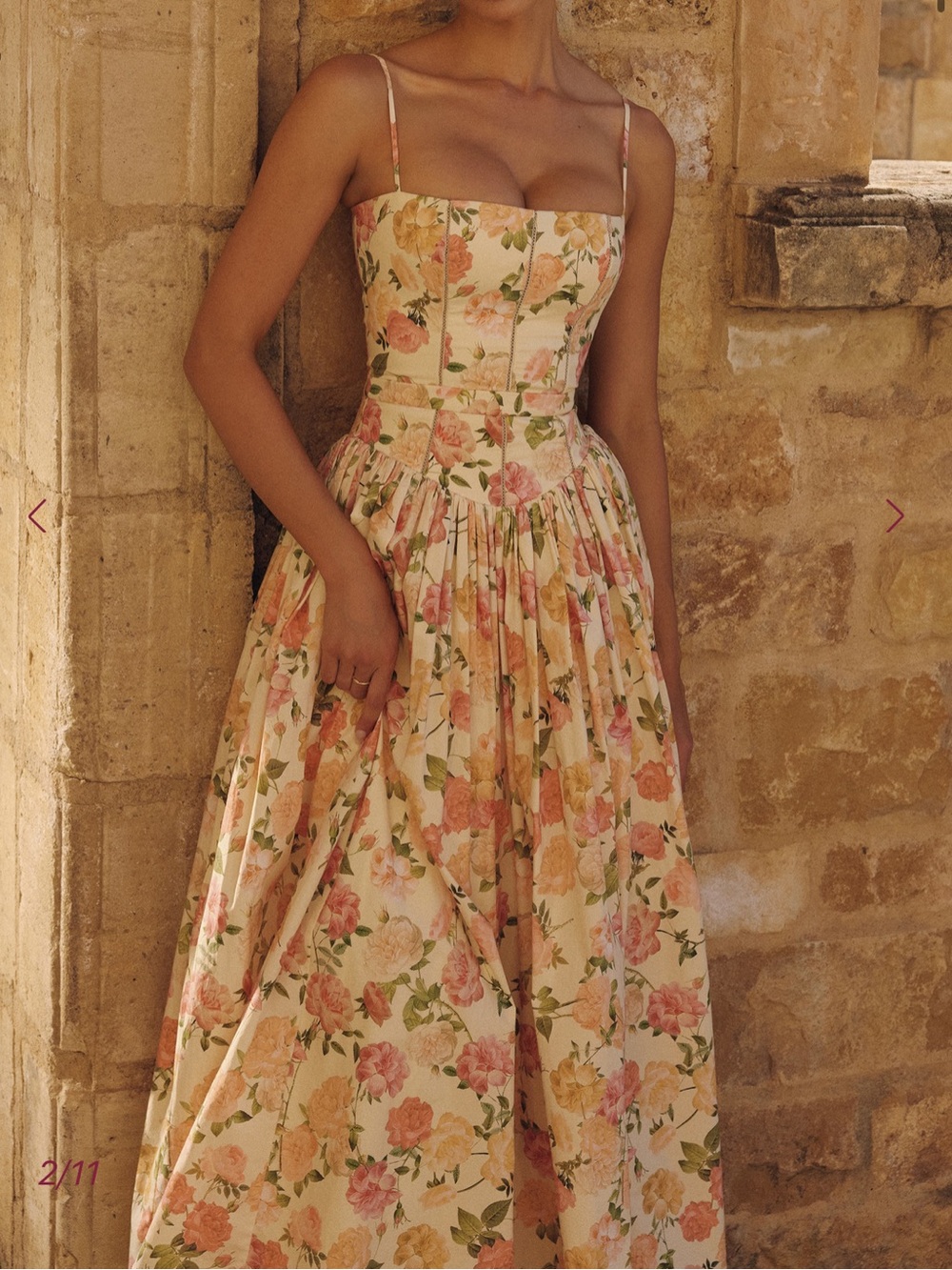 House of CB Peach Floral Maxi Dress with Spaghetti Straps